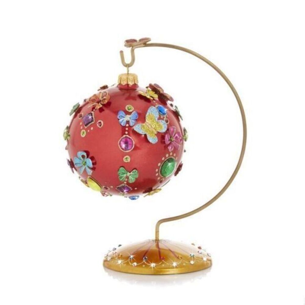 JAY STRONGWATER 25th ANNYVERSARY RED 4" BALL CHRISTMAS GLASS ORNAMENT + STAND